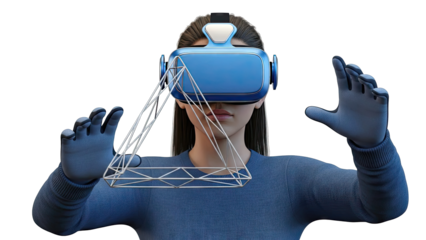 Woman Interacting with Virtual Reality Wireframe