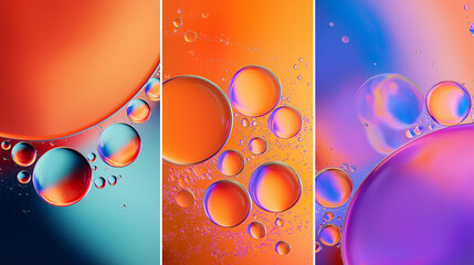 Vibrant Abstract Oil Bubbles Background with Orange, Blue and Purple Colors &ndash; Colorful Liquid Texture, Modern Art, Creative Design and Trendy Visual Concept