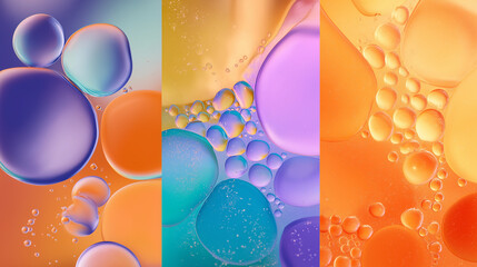 Vibrant Abstract Oil Bubbles Background with Orange, Blue and Purple Colors &ndash; Colorful Liquid Texture, Modern Art, Creative Design and Trendy Visual Concept