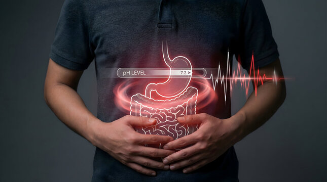 Digital Health Scan Showing Neutral pH Balance in Human Stomach