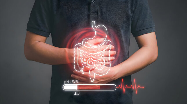Medical Visualization of Human Digestive System and Acid pH Level