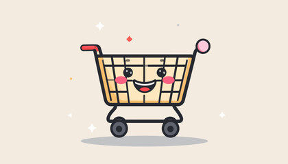 Happy Shopping Cart Character Illustration