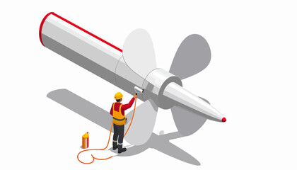 Aircraft Assembly: Worker Paints Airplane Propeller