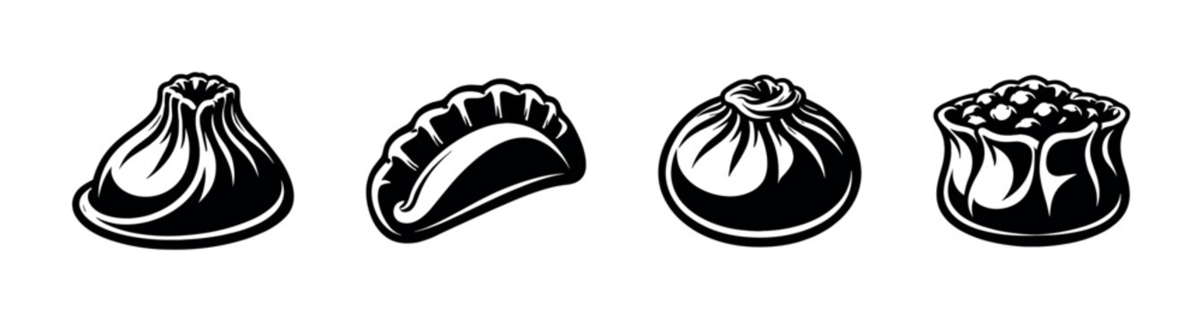 Dumpling vector icons set. asian, food, cuisine symbols