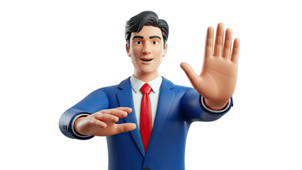 3D Businessman Making Stop Hand Gesture