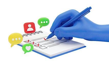 Checklist completion with social media icons and hand writing