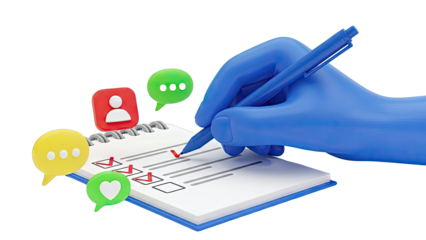 Checklist completion with social media icons and hand writing