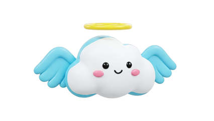 Cute Angel Cloud with Wings and Halo