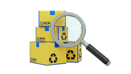 Magnifying Glass Over Stack of Shipping Boxes