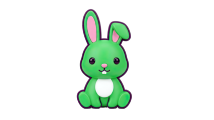 Cute green cartoon bunny with pink ears and white belly