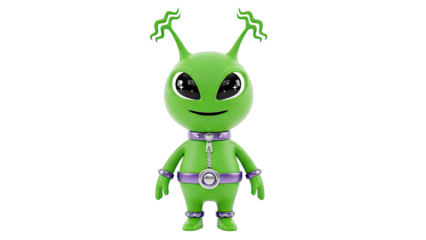 Green Cartoon Alien with Zipper Outfit and Accessories