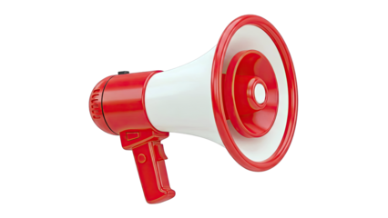 Red and white megaphone on a white background