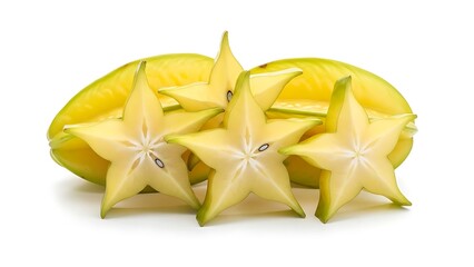 Sliced Starfruit on White Background