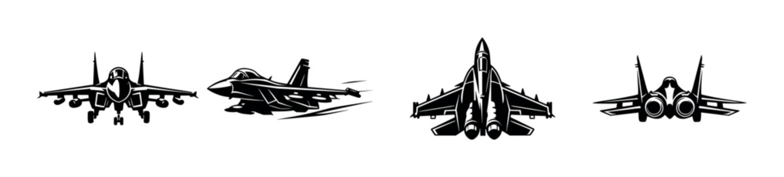 Jet fighter vector icons set. military, aircraft, aviation symbols