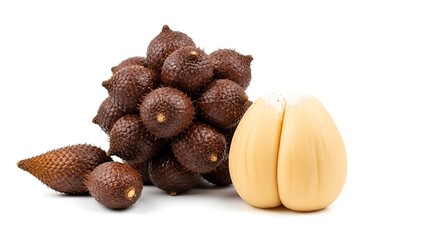 Fresh exotic fruit with brown spiky skin and creamy interior
