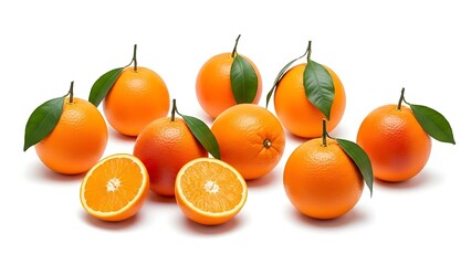 Fresh Oranges with Green Leaves