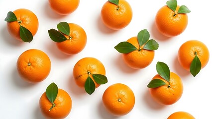 Vibrant Oranges with Leaves on White Background