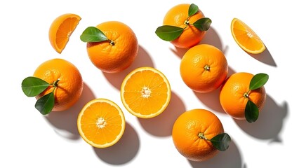 Fresh Oranges on White Background