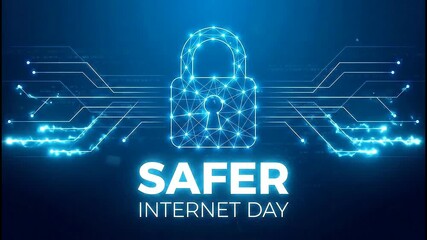 Safer Internet Day with digital padlock lock and circuit board. Cybersecurity online data protection technology concept.