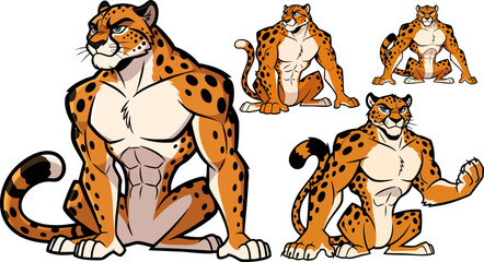 Muscular anthropomorphic cheetah character sheet