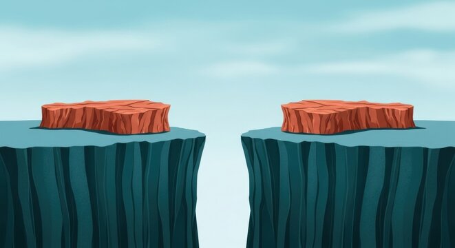 Pixel art canyon with two separate rocky platforms, under a clear blue sky.