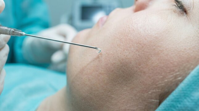 Dermatologist Hands Injecting Facial Filler Anti Wrinkle Procedure