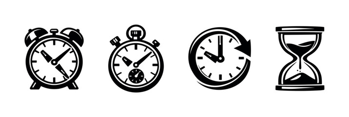 Time vector icons set. clocks, timers, hourglass symbols
