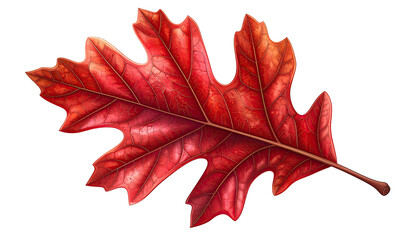 A vibrant, close-up rendering of a single, richly hued, red autumn leaf