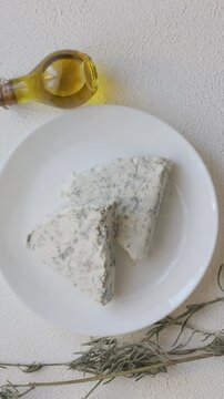 Close-Up of Walnuts with French Roquefort Cheese