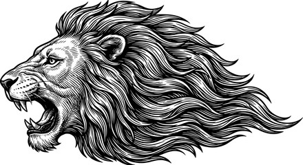 Majestic Roar of a Lion: An awe-inspiring detailed illustration showcases the regal presence of a lion, its fierce roar emanating power and dominance.
