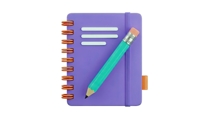 Purple Notebook with Teal Pencil and Orange Spiral Binding