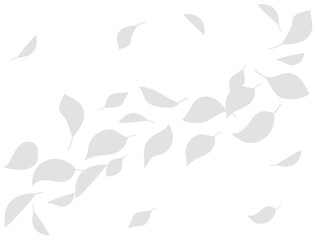 風に舞う葉っぱのグレーのシルエットのイラスト