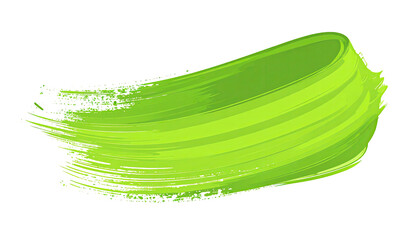 A vibrant, curved green brushstroke against a stark black background. It appears fluid and textured