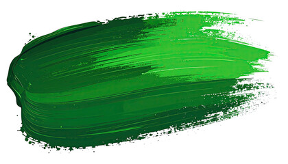 A vibrant, curved brushstroke of green paint against a stark black background