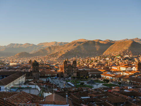 High angle view of Cusco city in Peru 