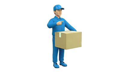 Delivery Person Holding Cardboard Box, Pointing