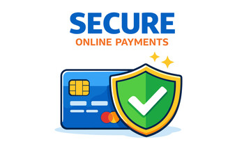 Secure online payments with credit card and shield icon for cybersecurity