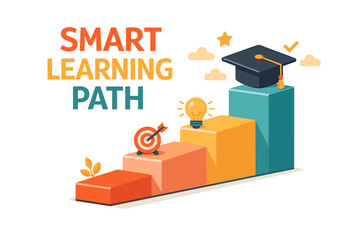 Smart learning path concept with graduated steps and educational icons