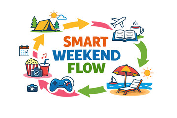 Naklejka premium Vibrant weekend flow concept with relaxation and fun activities illustrated