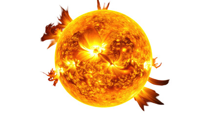 A vibrant depiction of a fiery celestial body with intense light and coronal mass ejections