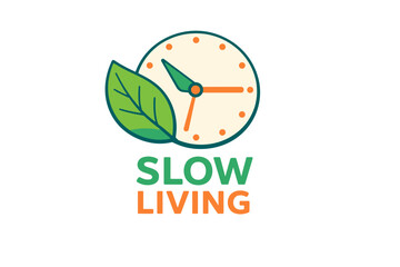 Slow living concept with clock and leaf symbolizing sustainable lifestyle
