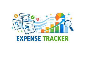 Expense tracker illustration with graphs and receipts for financial management