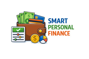 Smart personal finance: wallet with cash, cards, and budgeting tools