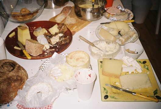 Rustic Table Full of Cheese shot on 35mm