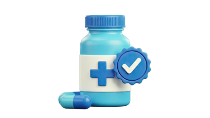 Approved Medicine Bottle with Pill and Checkmark Icon