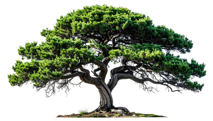 A vibrant, detailed depiction of a mature tree with lush green foliage and twisted, textured branches