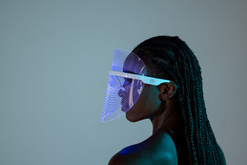 Model Wearing Futuristic Light-Up Visor
