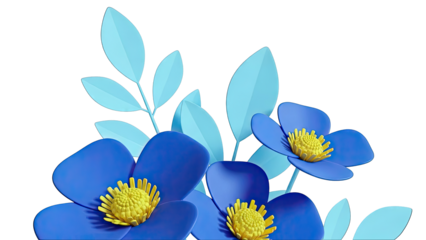 Blue flowers with yellow centers and blue leaves