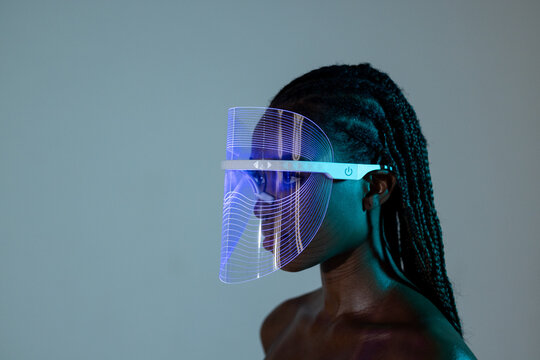 Model Wearing Futuristic Light-Up Visor
