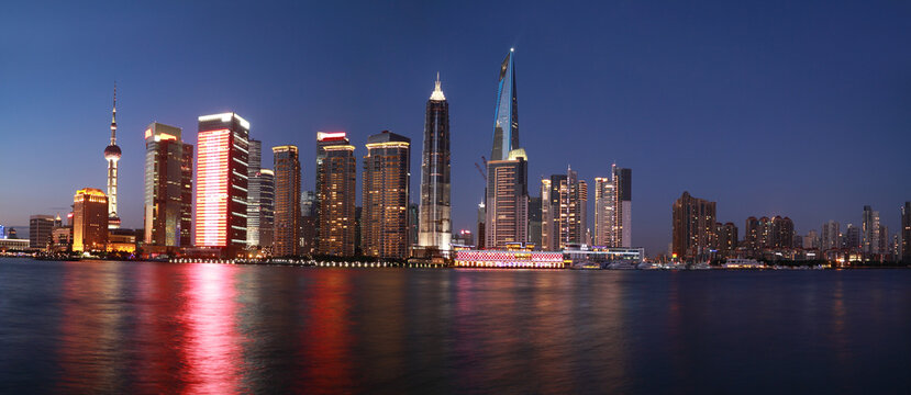 Shanghai Bund landmark skyline at panorama photo night